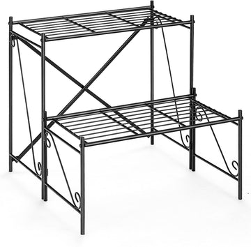 高さ24インチの屋外用ブラックメタルプラントスタンド(2段式)